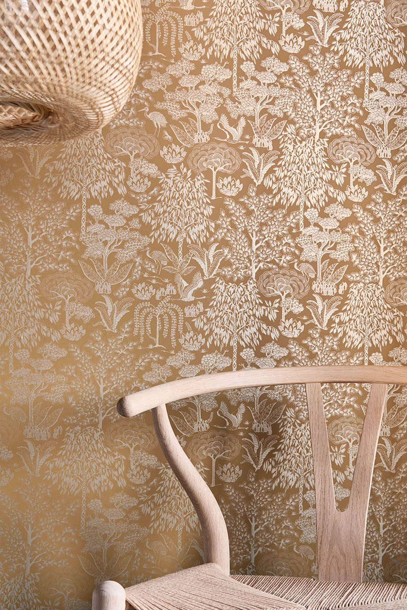 Color Relation Product Pip Studio Origami Tree Non-Woven Wallpaper Ocher/Gold