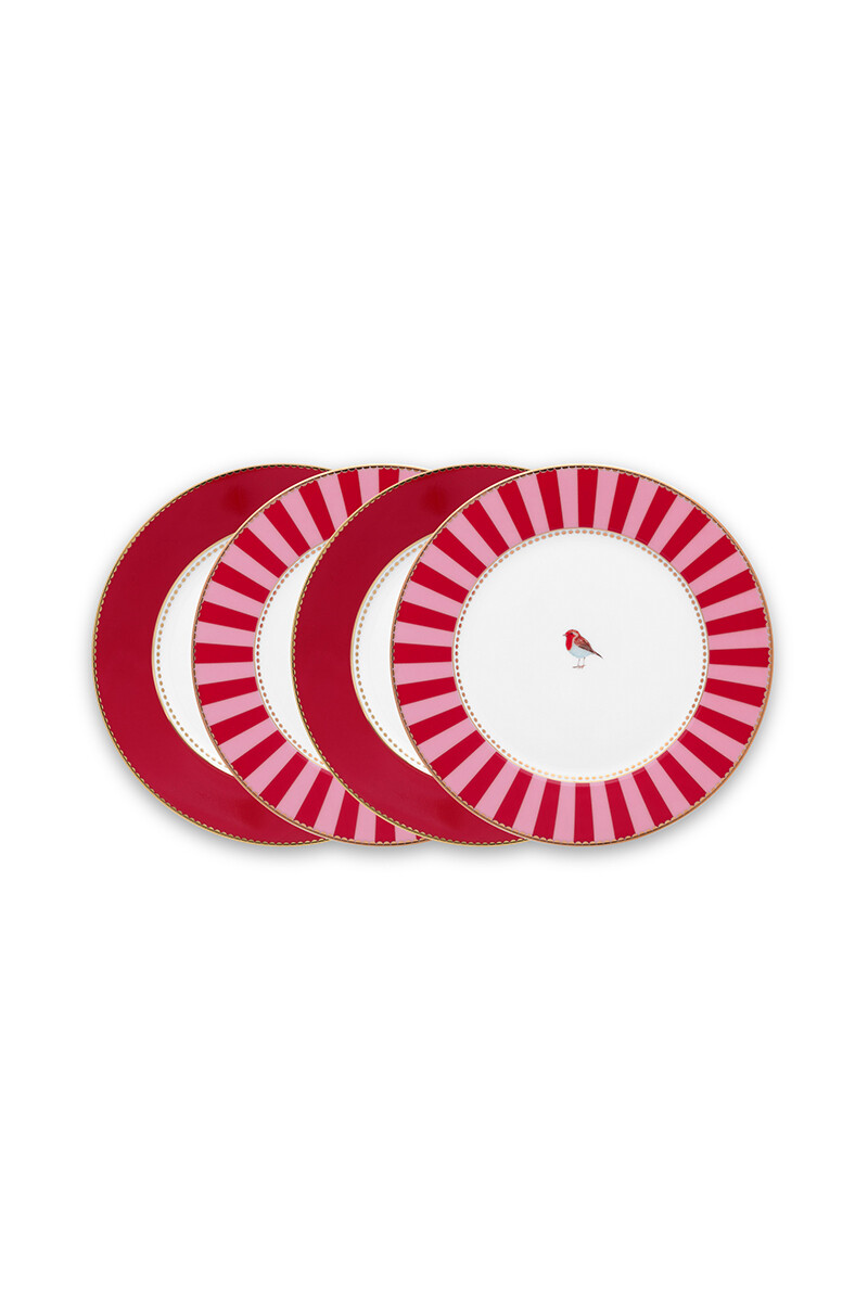 Color Relation Product Love Birds Set/4 Pastry Plates Red/Pink 17 cm