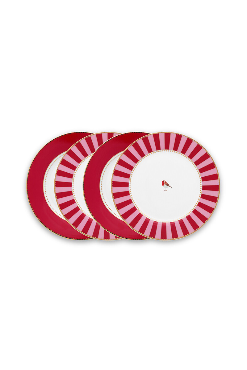 Color Relation Product Love Birds Set/4 Breakfast Plates Red/Pink 21 cm