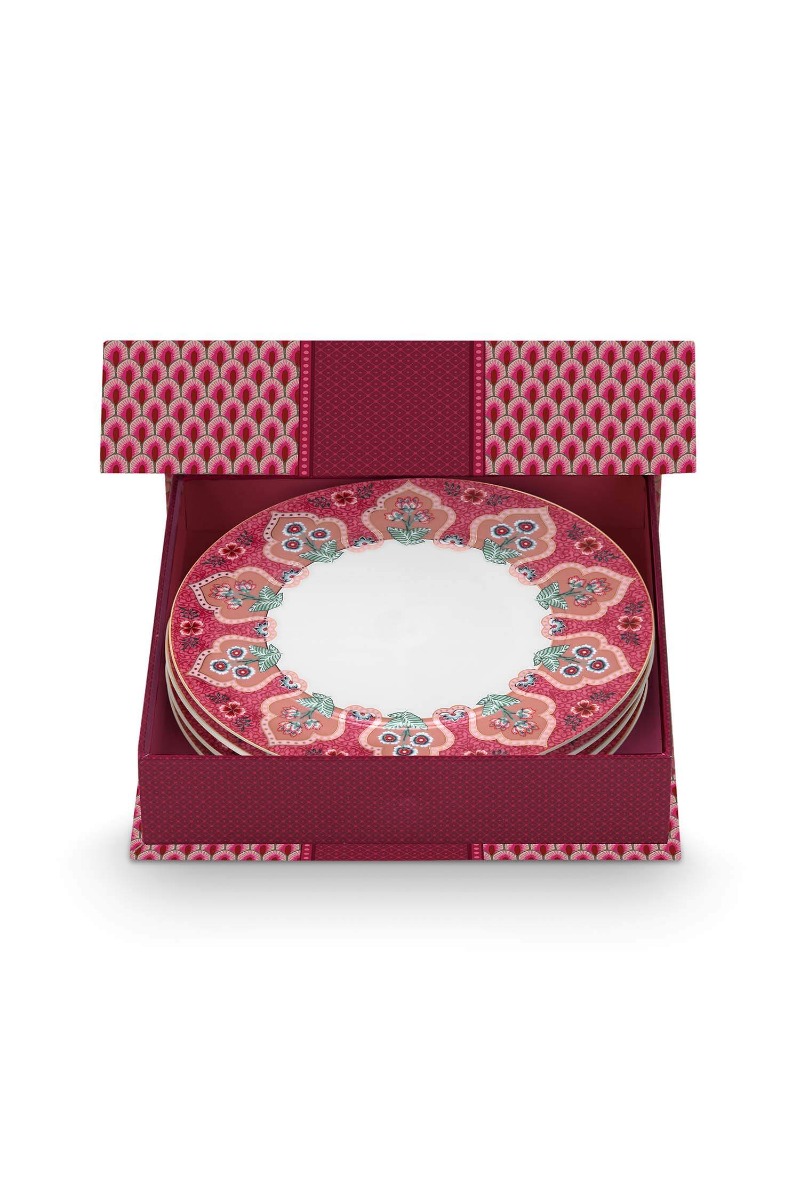 Color Relation Product Flower Festival Set/4 Breakfast Plates Dark Pink 21cm