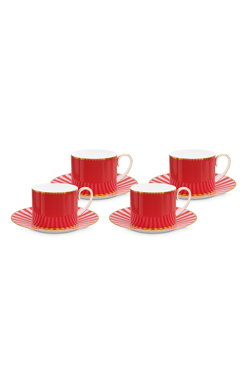 Color Relation Product Love Birds Set/4 Espresso Cups & Saucers Red