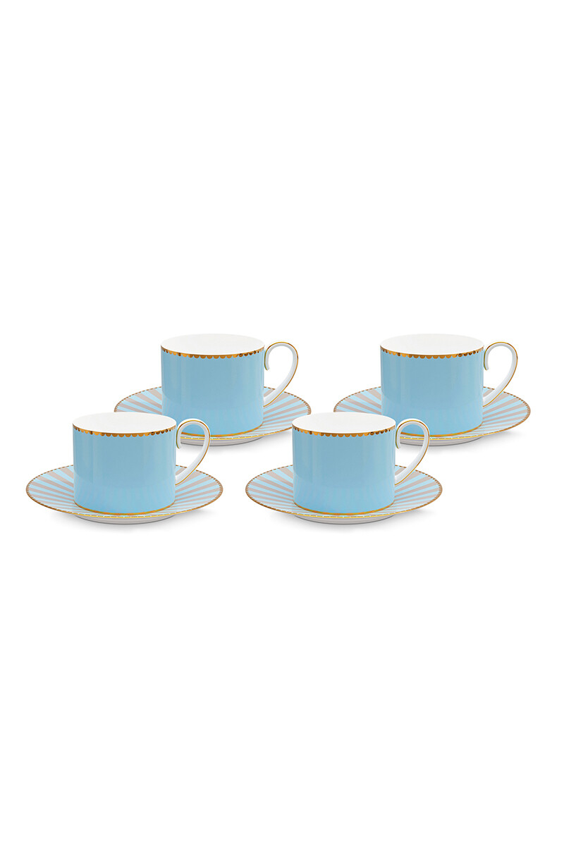 Color Relation Product Love Birds Set/4 Espresso Cups & Saucers Blue
