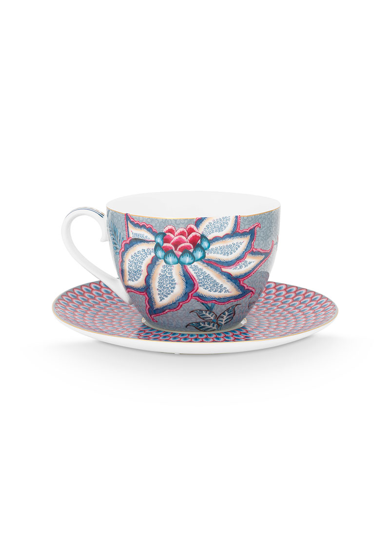 Color Relation Product Flower Festival Cappuccino Cup & Saucer Light Blue