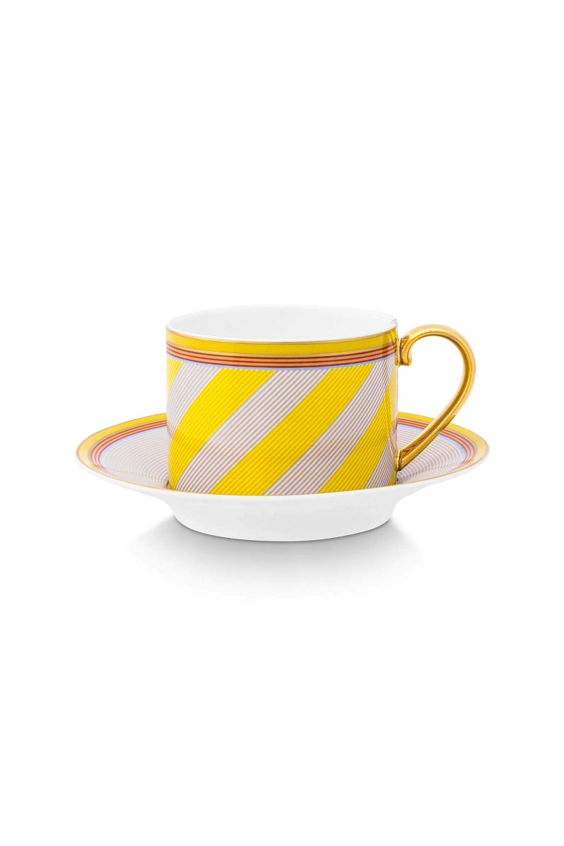 Color Relation Product Pip Chique Stripes Cappuccino Tasse & Untertasse Gelb