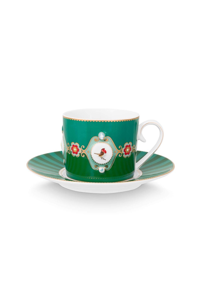 Color Relation Product Love Birds Cappuccino Cup & Saucer Green