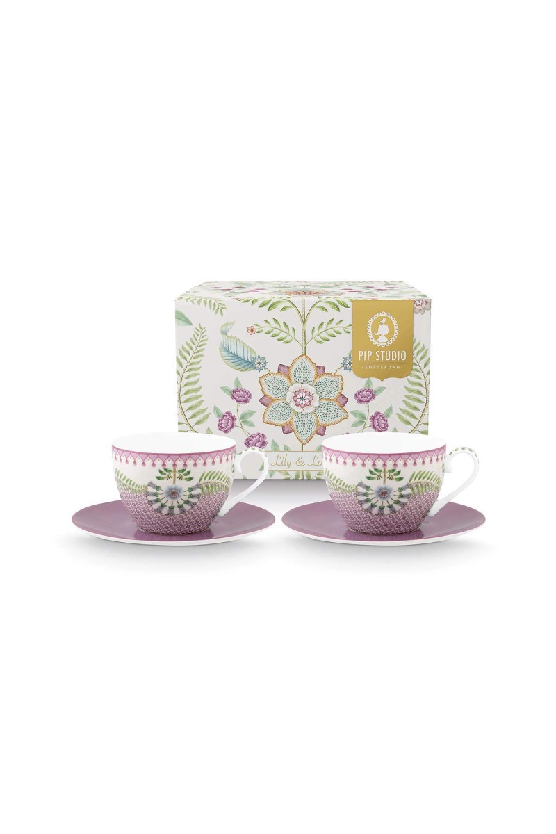 Color Relation Product Lily & Lotus Set/2 Cappuccino Cup & Saucer Lilac