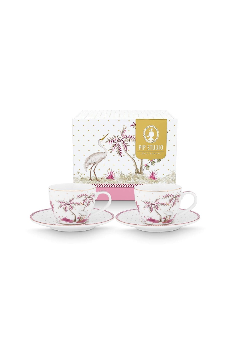 Pip Studio Set/2 Espresso Koppen & Schotels Jolie Stippen Goud Roze