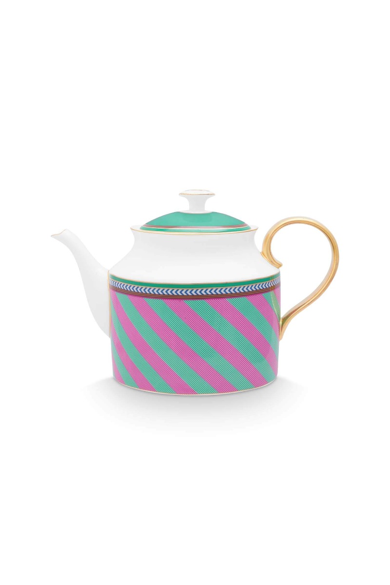 Color Relation Product Pip Chique Stripes Tea Pot Large Pink/Green