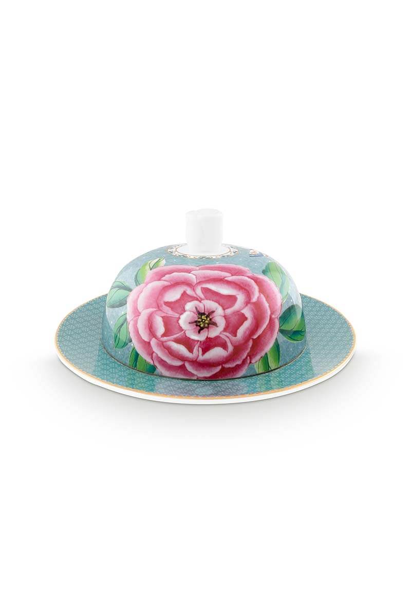 Color Relation Product Blushing Birds Butter Dish Round Blue