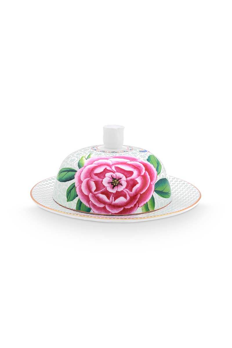 Color Relation Product Blushing Birds Butter Dish Round White