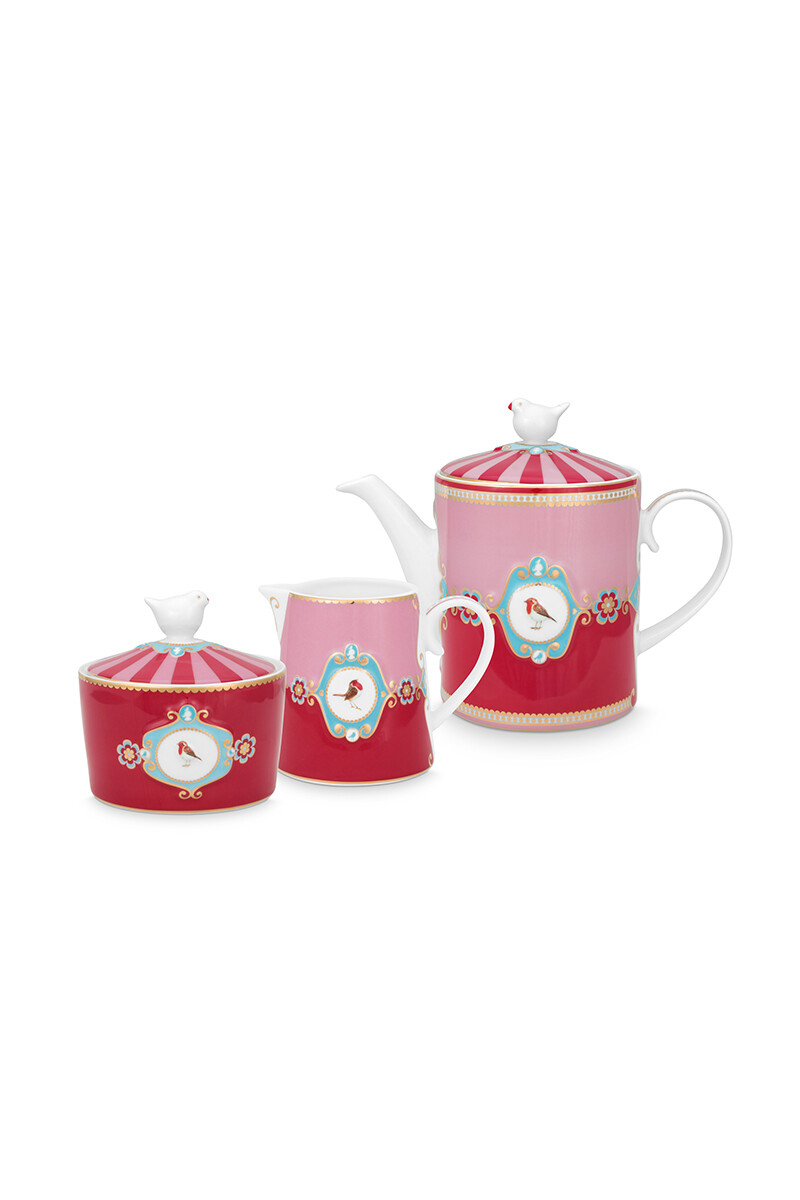 Color Relation Product Love Birds Tea Set/3 Red/Pink