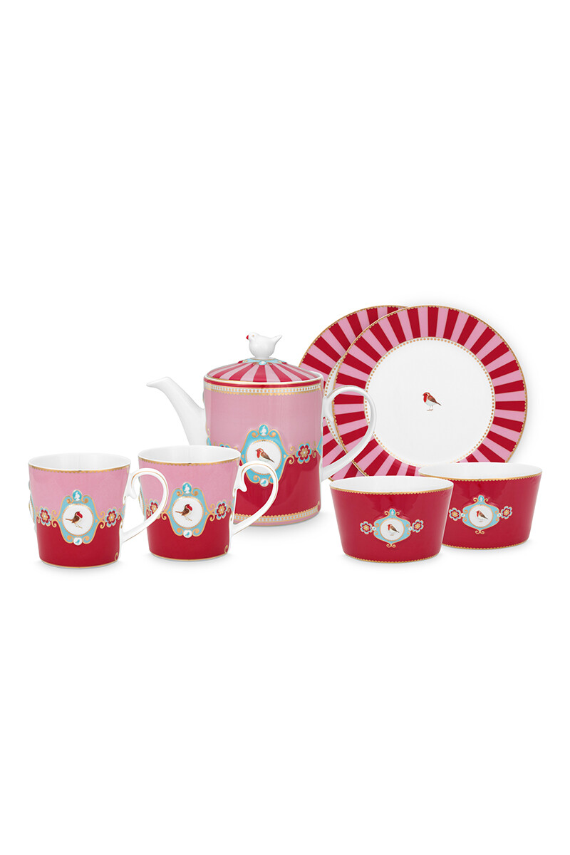 Color Relation Product Love Birds Breakfast Set/7 Red/Pink