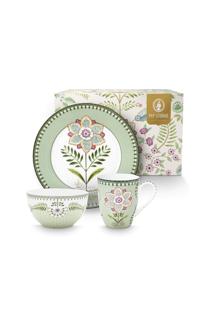 Color Relation Product Set/3 Ontbijt Set Lily&Lotus Licht Groen