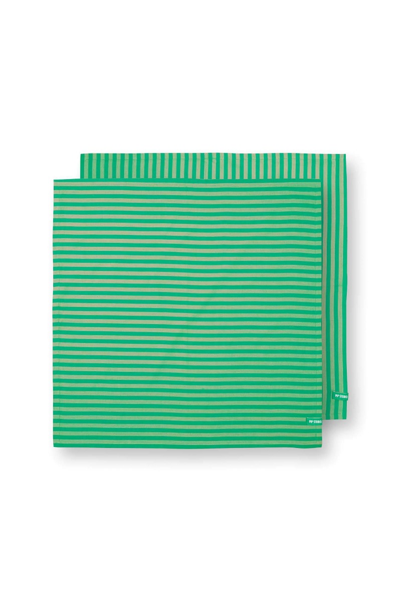 Color Relation Product Stripes Set/2 Tea Towels Green