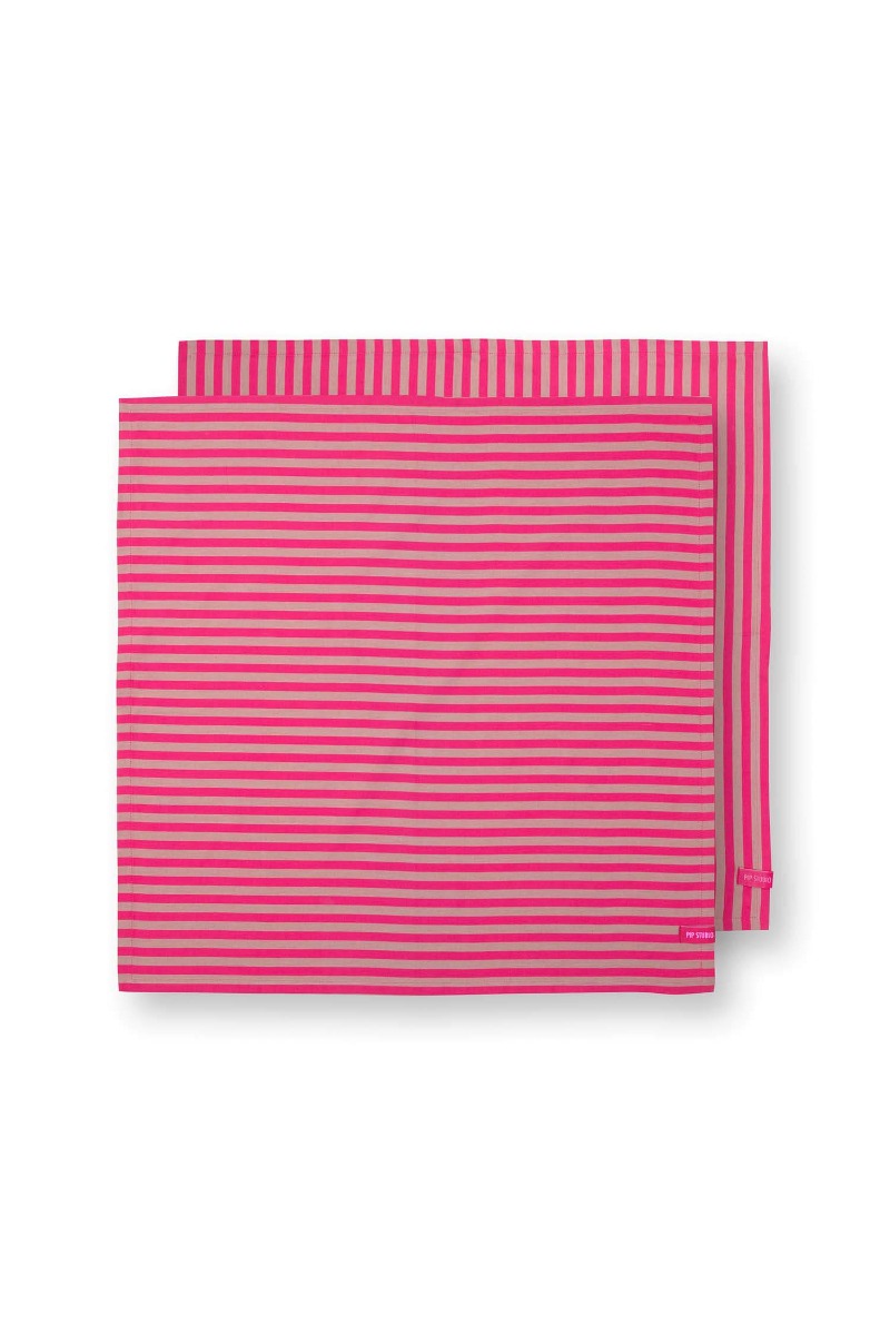 Color Relation Product Stripes Set/2 Tea Towels Pink