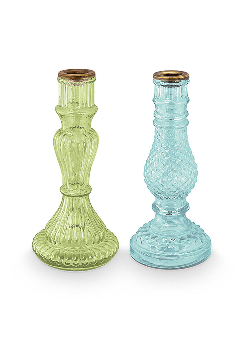 Color Relation Product Set/2 Candle Holders Glass Blue