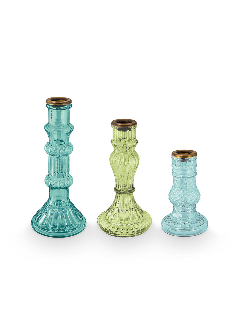Color Relation Product Set/3 Candle Holders Glass Blue