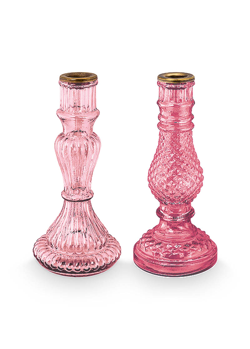 Color Relation Product Set/2 Candle Holders Glass Pink