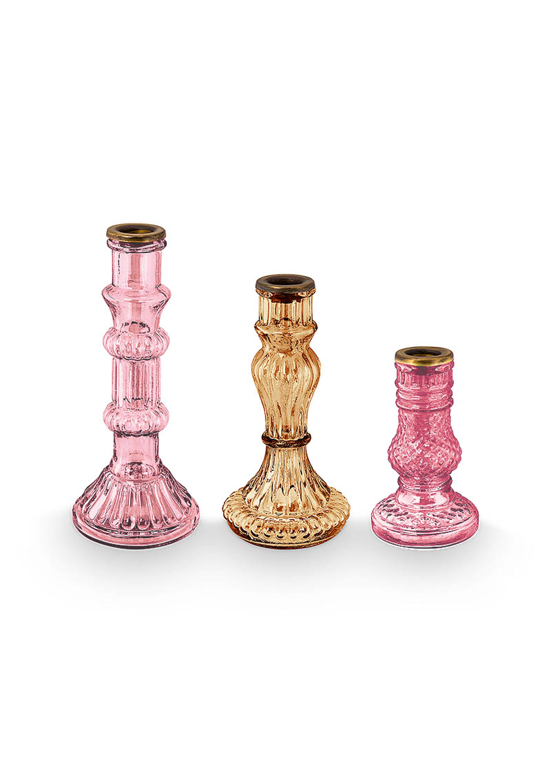 Color Relation Product Set/3 Candle Holders Glass Pink