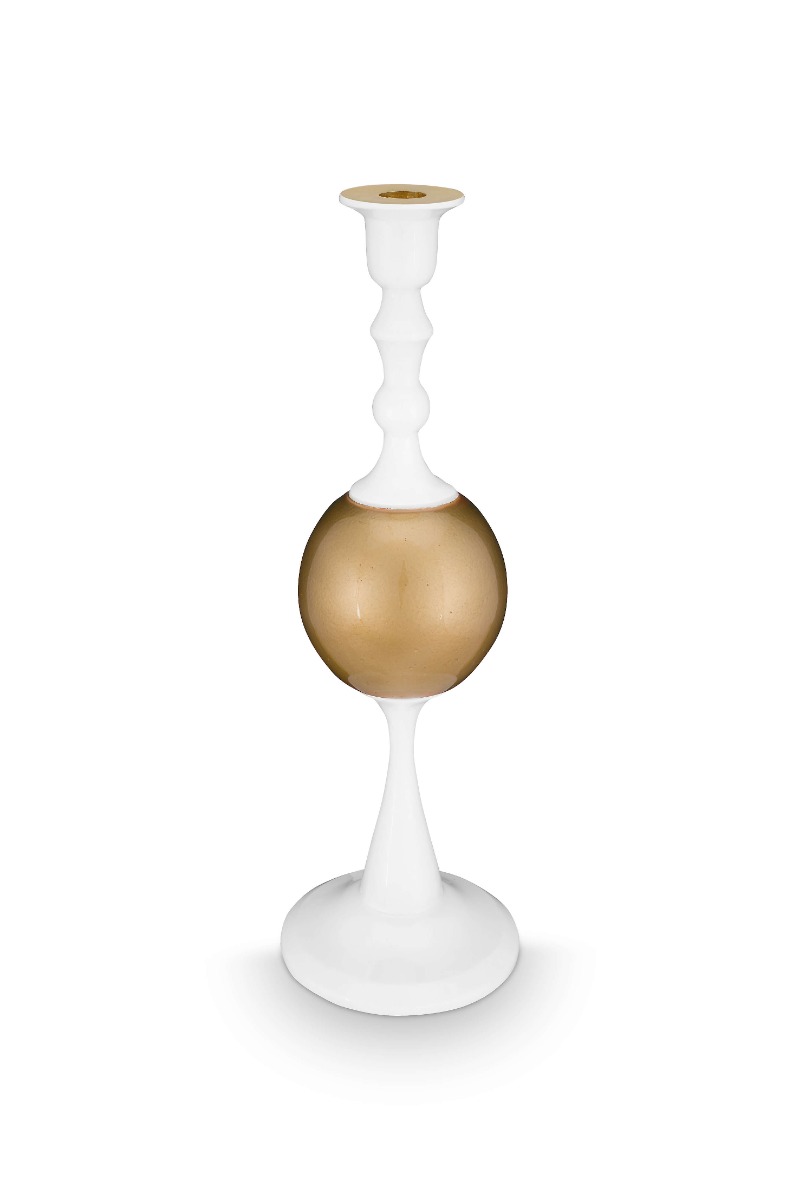 Color Relation Product Candle Holder Metal Sphere Medium White-Gold 37cm