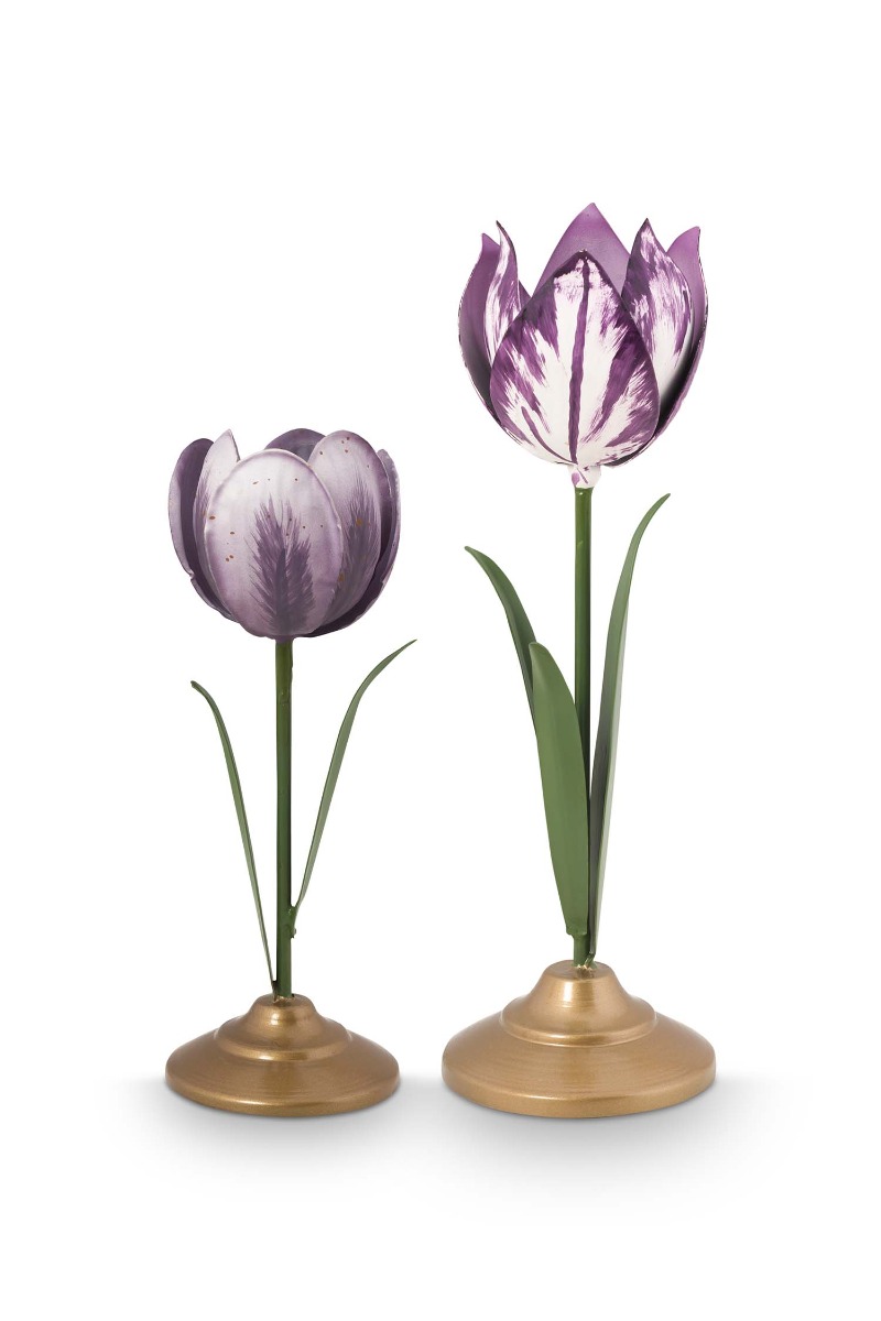 Color Relation Product Set/2 Tulip Candle Holders Metal Lilac