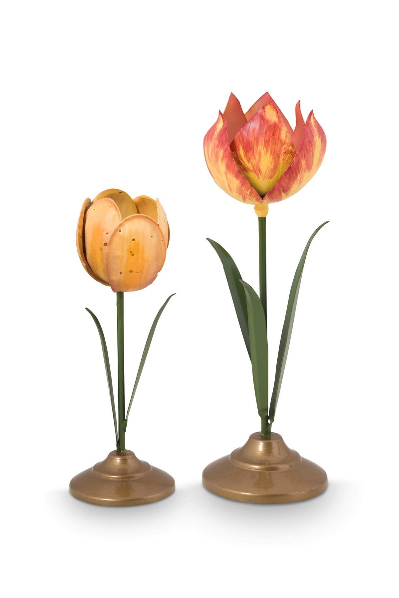 Color Relation Product Set/2 Tulip Candle Holders Metal Yellow