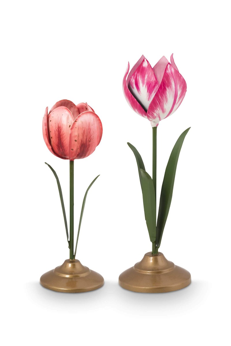 Color Relation Product Set/2 Tulip Candle Holders Metal Pink