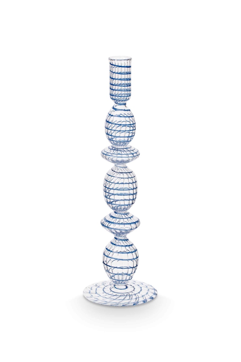 Pip Studio Kaarsenhouder Glas Swirl Donkerblauw 28cm - Officiële Webshop