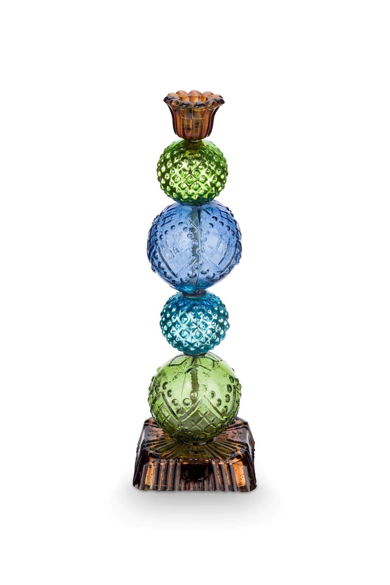 Pip Studio Kaarsenhouder Glas Bead Blauw/Groen 30cm - Officiële Webshop