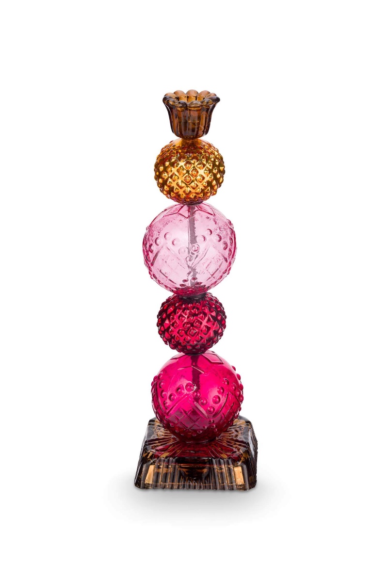 Pip Studio Kaarsenhouder Glas Bead Rood/Geel 30cm - Officiële Webshop