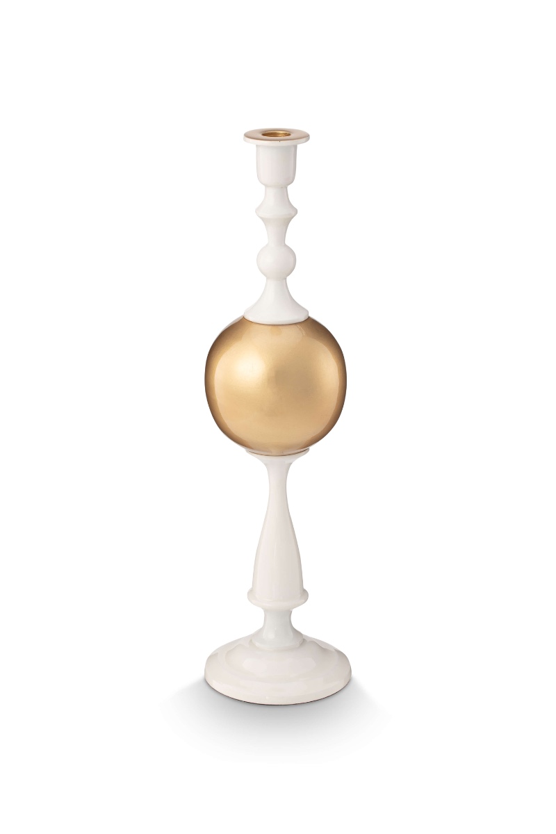 Pip Studio Kaarsenhouder Metalen Bol Wit/Goud 44cm - Officiële Webshop