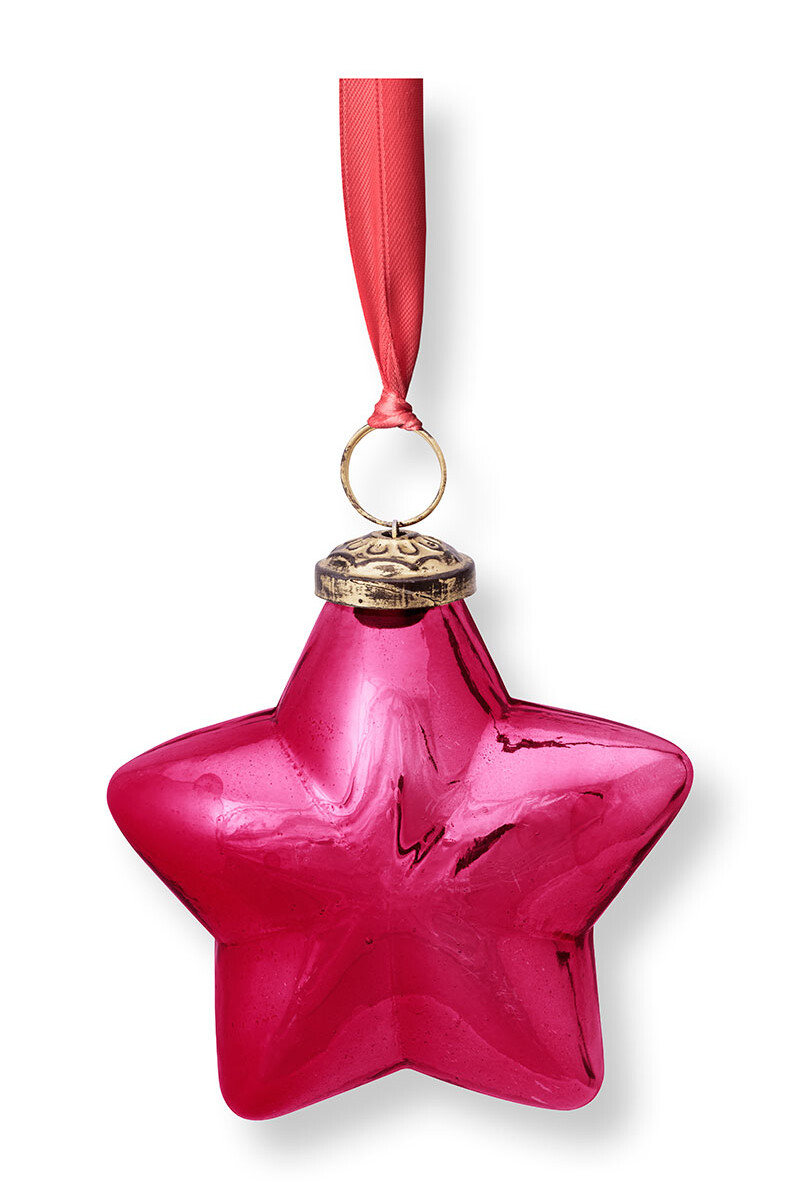 Pip Studio Kerstbal Glas Ster Roze 10cm