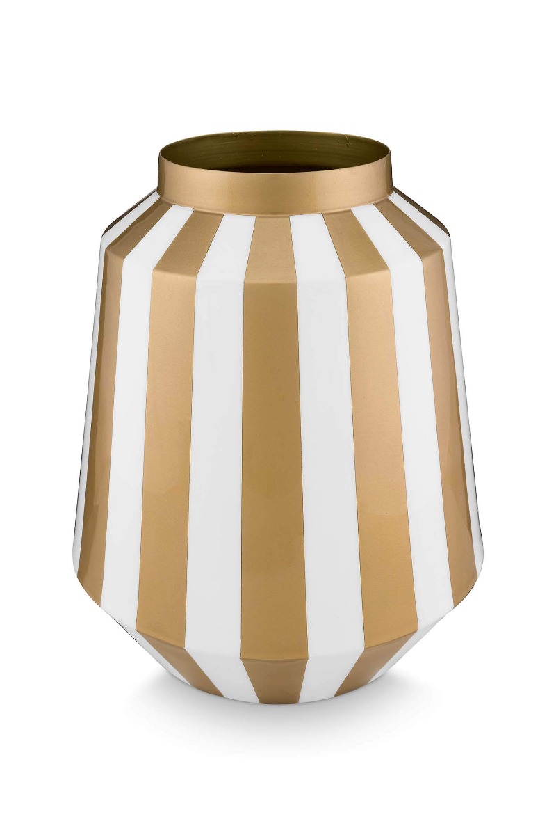 Color Relation Product Vase Metal Stripes White Gold 29cm