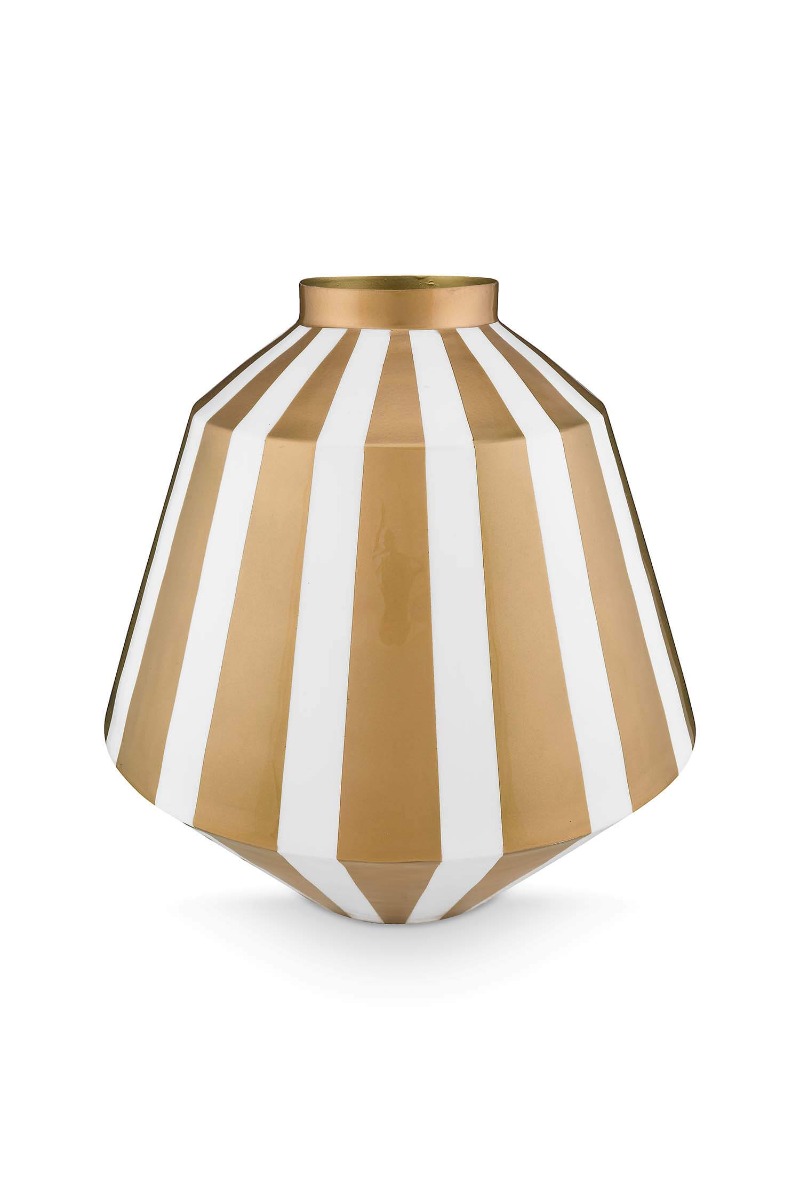 Color Relation Product Vase Metal Stripes White Gold 35cm