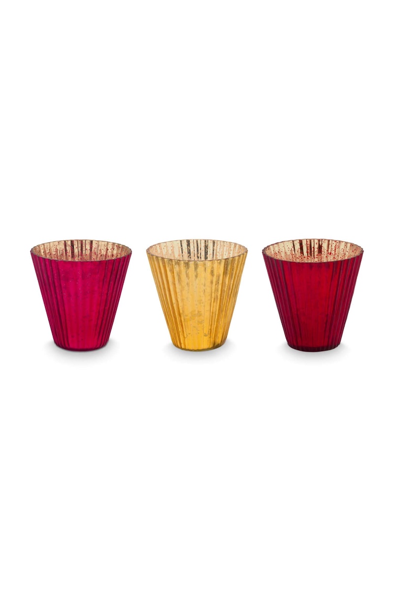 Pip Studio Set/3 Theelichthouders Glas Rood 10cm - Officiële Webshop