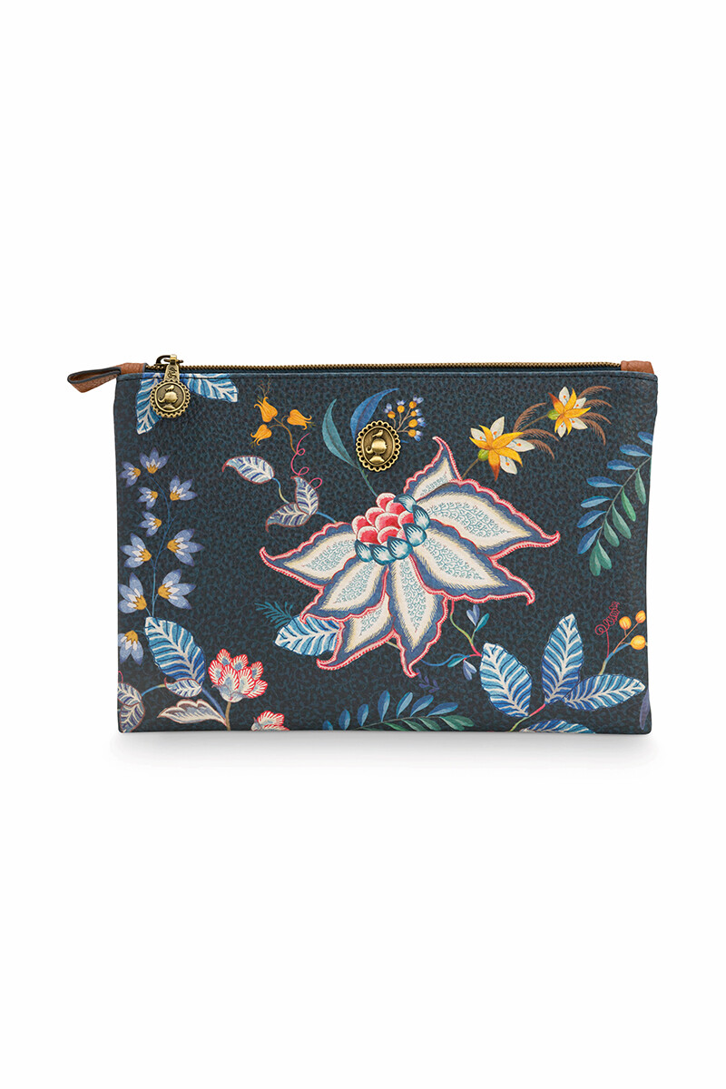 Color Relation Product Cosmetic Pouch Medium Flower Festival Dark Blue