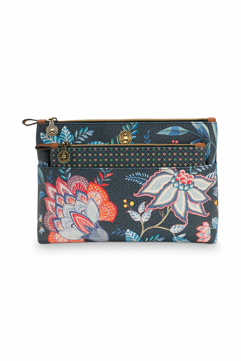 Color Relation Product Cosmetic Bag Combi Flower Festival Dark Blue