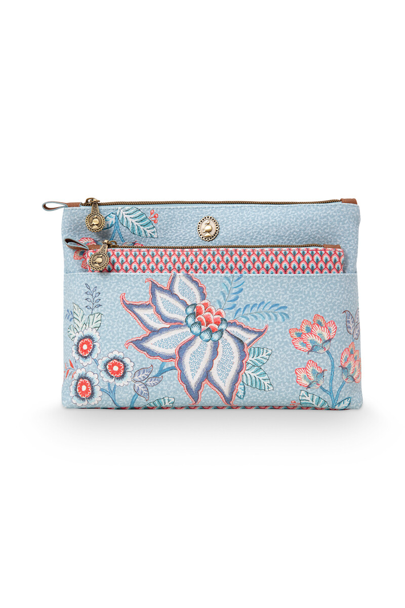 Color Relation Product Cosmetic Bag Combi Flower Festival Light Blue/Scallop Red