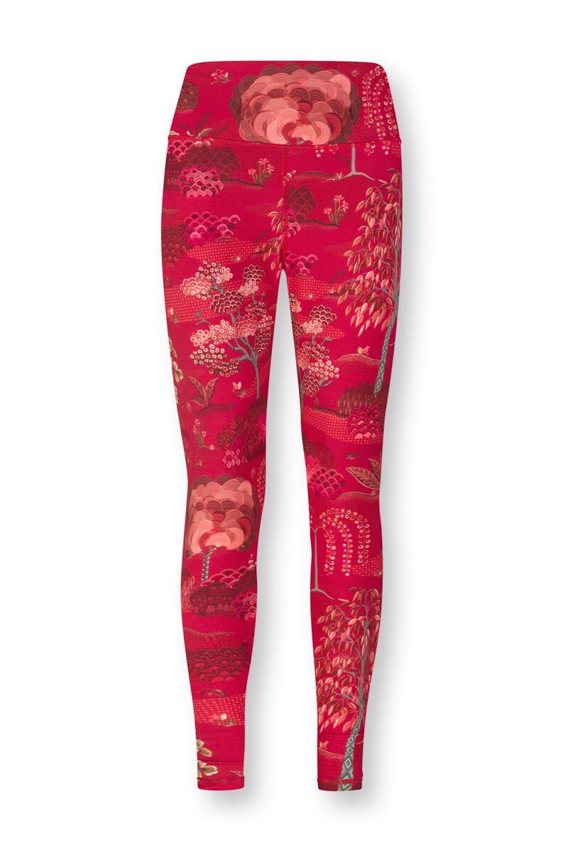 Color Relation Product Sports Leggings Long Japanese Garden Red