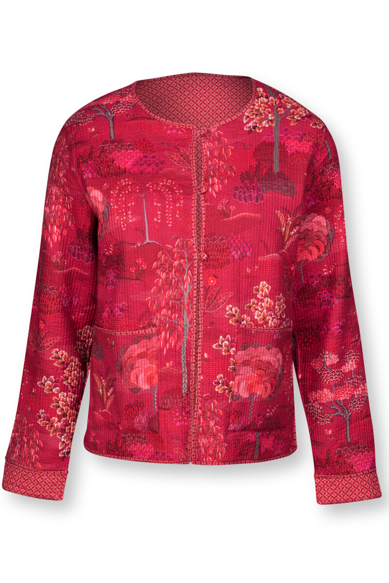 Color Relation Product Cardigan Quilted Japanese Garden Red
