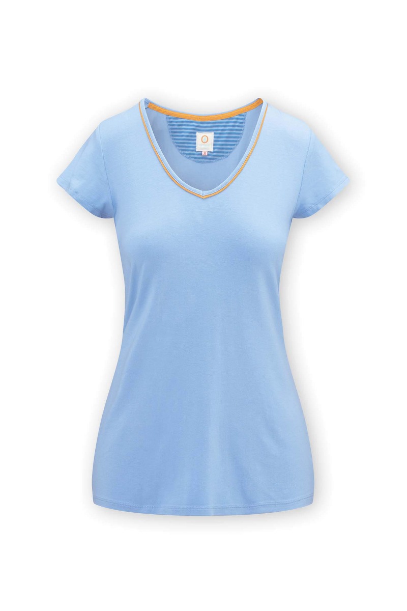 Color Relation Product Top Short Sleeve Solid Light Blue