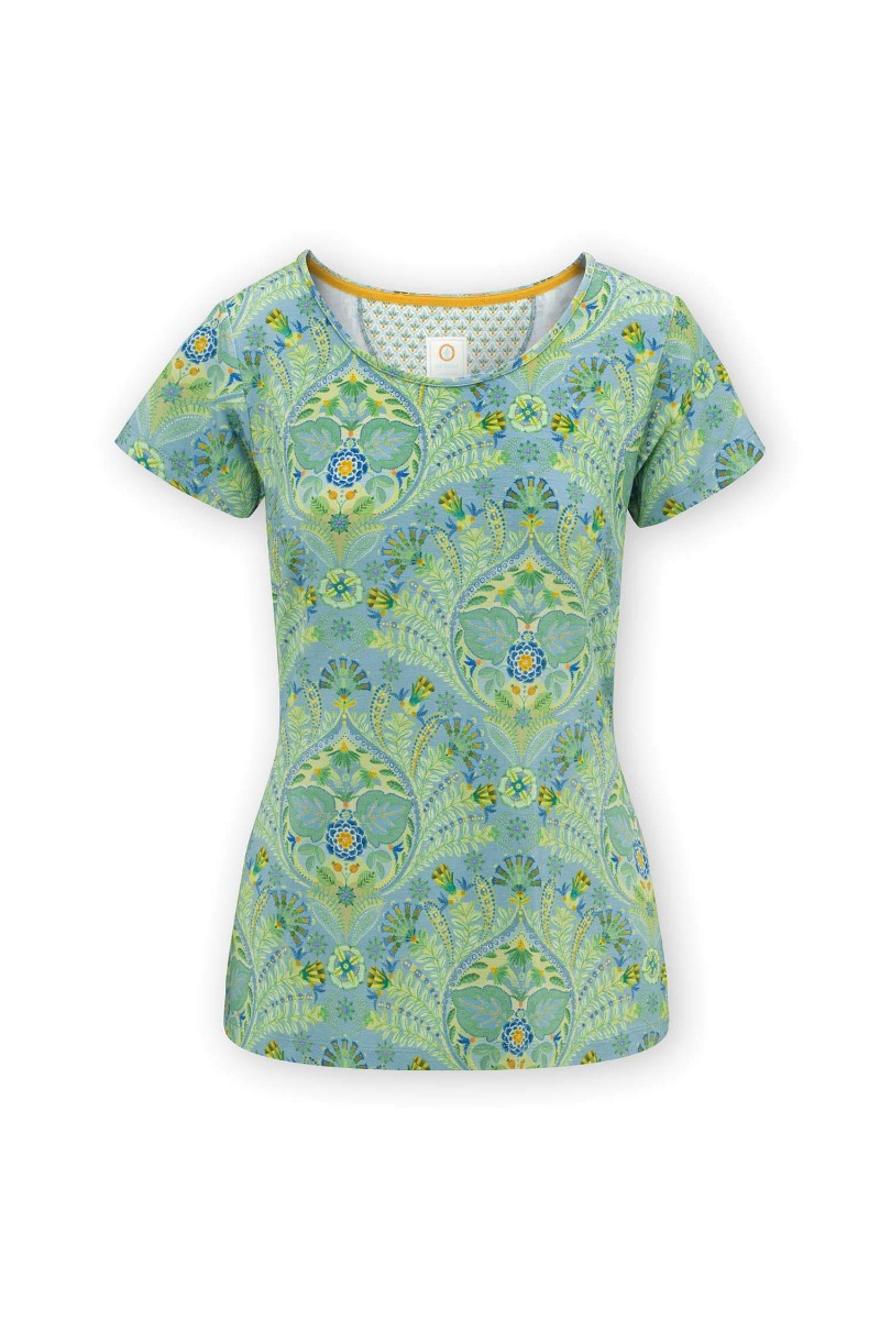 Color Relation Product Top Short Sleeve Alba Blue Green