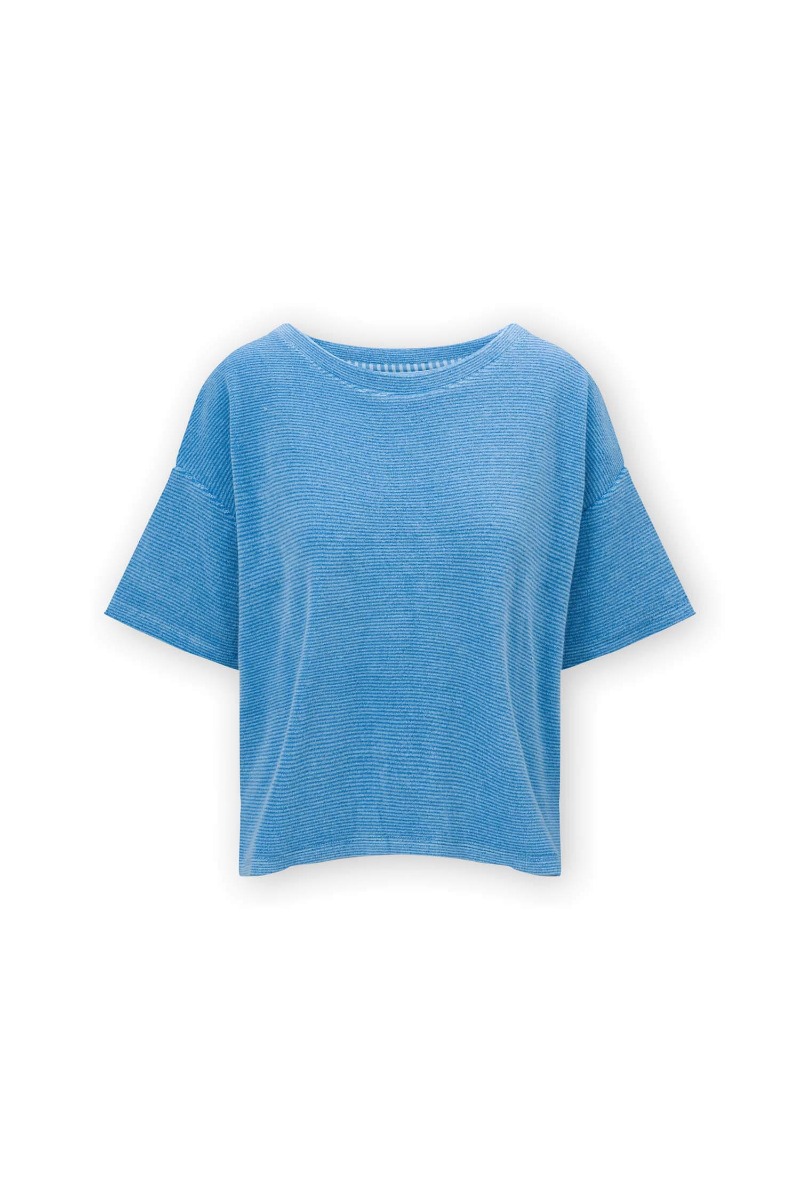 Color Relation Product Top Short Sleeve Petite Sumo Stripe Blue