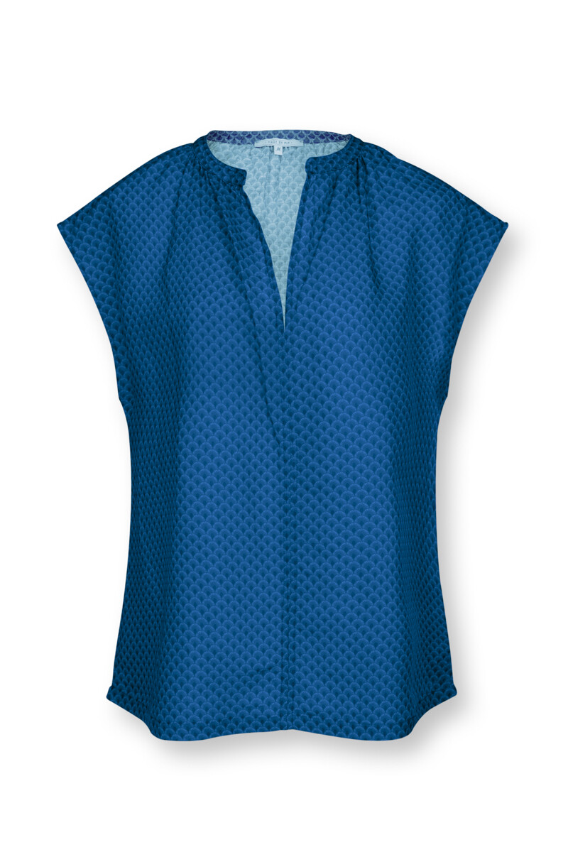 Color Relation Product Top Short Sleeve V-neck Suki Blue