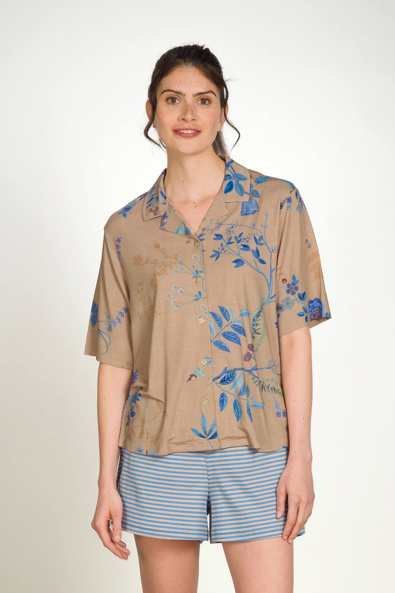 Pip Studio Flora Top Korte Mouw Marigold Blauw M - Officiële Webshop
