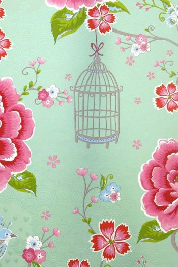 Wallpaper-non-woven-relief-flower-print-green-pip-studio-birds-in-paradise