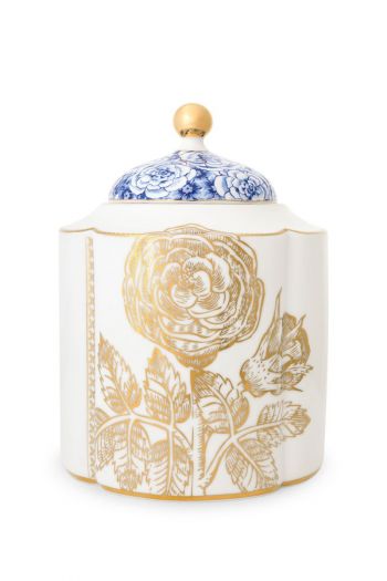 storage-jar-royal-white-gold-dots-blue-details-porcelain-pip-studio-1,9-liter