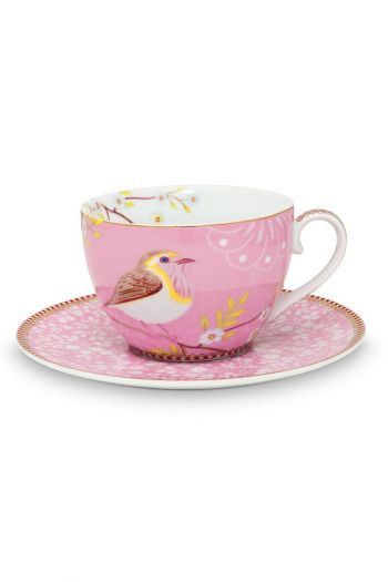 Floral cappuccino kop en schotel Early Bird Roze
