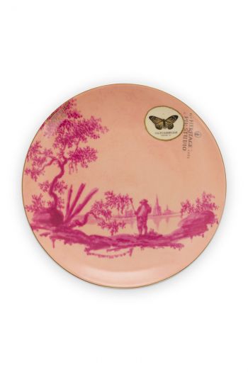 Gebaks-bordje-18-cm-roze-botanische-print-heritage-pip-studio
