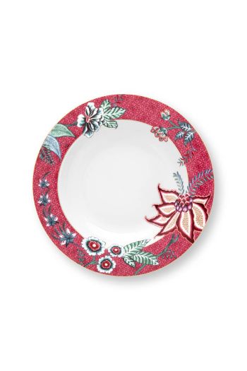 soup-plate-flower-festival-dark-pink-floral-print-pip-studio-21,5-cm